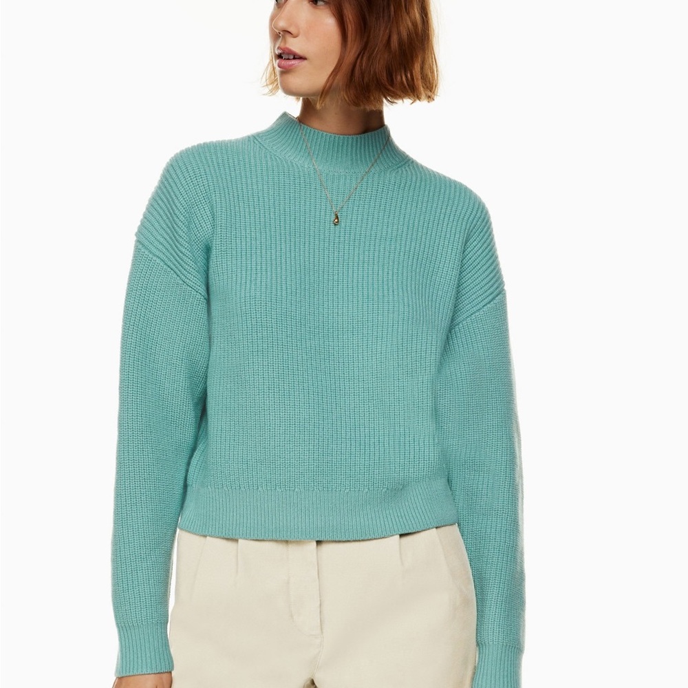 Aritzia Wildred Fern Mockneck Sweater in Aquastone 100% Merino Wool Women's XS